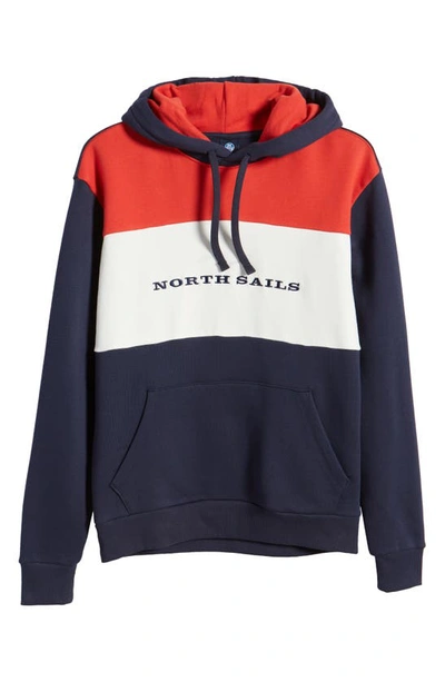 Shop North Sails Colorblock Cotton Graphic Hoodie In Red/ Navy/ White