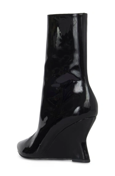 Shop Black Suede Studio Lauren Pointed Toe Wedge Bootie In Black Patent