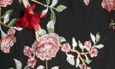 Marchesa Notte Floral Embroidery Long Sleeve Gown In Black Combo
