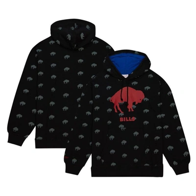 Shop Mitchell & Ness Black Buffalo Bills Allover Print Fleece Pullover Hoodie