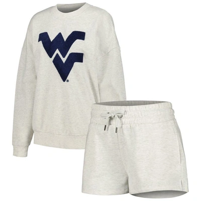 Shop Gameday Couture Ash West Virginia Mountaineers Team Effort Pullover Sweatshirt & Shorts Sleep Set