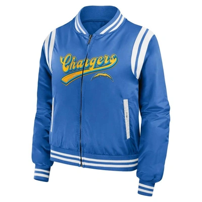 Shop Wear By Erin Andrews Powder Blue Los Angeles Chargers Bomber Full-zip Jacket