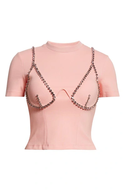 Shop Area Crystal Embellished Bustier Cup T-shirt In Candy Rose