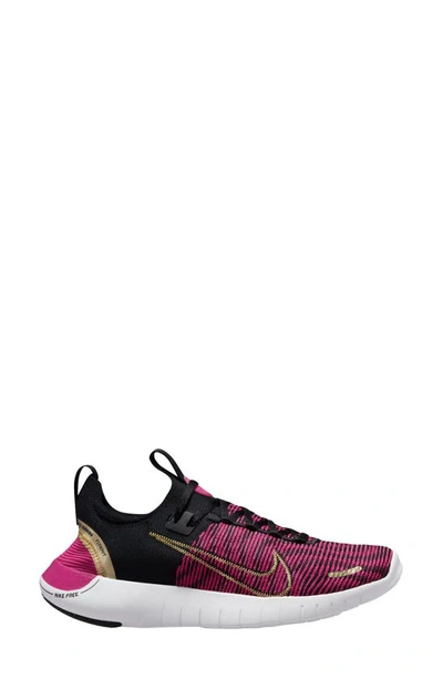 Shop Nike Free Run Flyknit Next Nature Running Shoe In Black/ Gold/ Pink