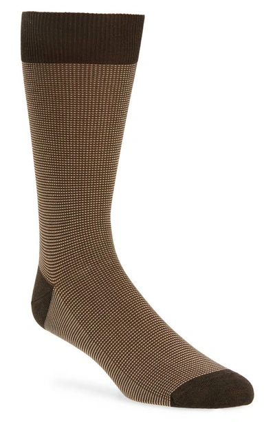 Shop Pantherella Tewkesbury Cotton Blend Bird's Eye Dress Socks In Dark Brown Mix