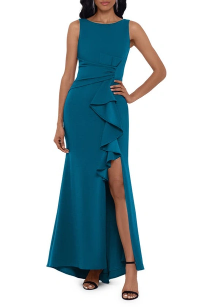 Shop Betsy & Adam Ruffle Bow Trumpet Gown In Azure