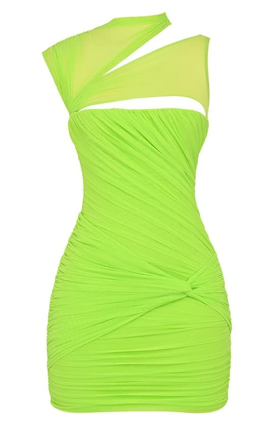 Shop House Of Cb Adrie Cutout Gathered Minidress In Neon Green