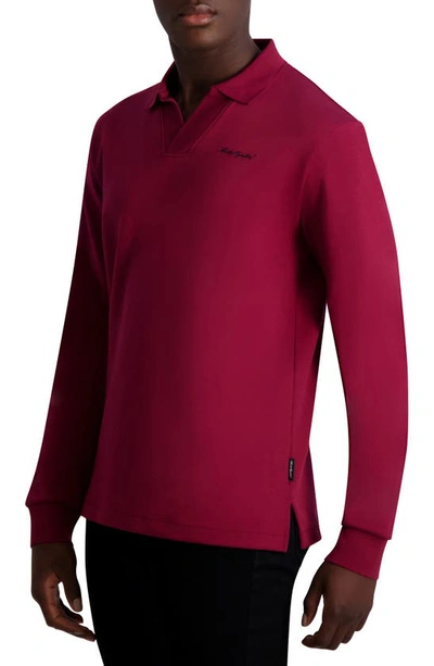 Shop Karl Lagerfeld Logo Embroidered Long Sleeve Johnny Collar Polo In Wine