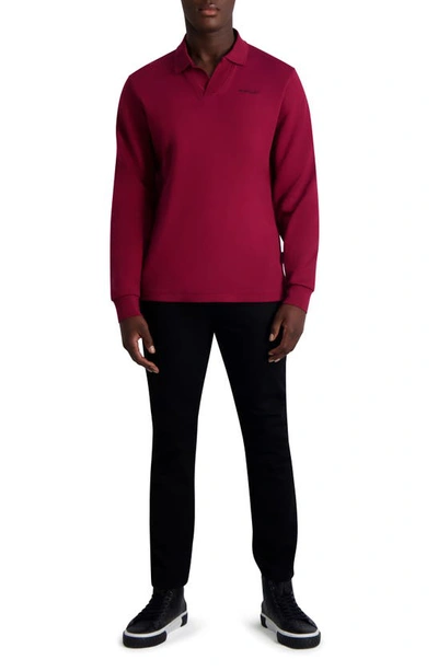 Shop Karl Lagerfeld Logo Embroidered Long Sleeve Johnny Collar Polo In Wine