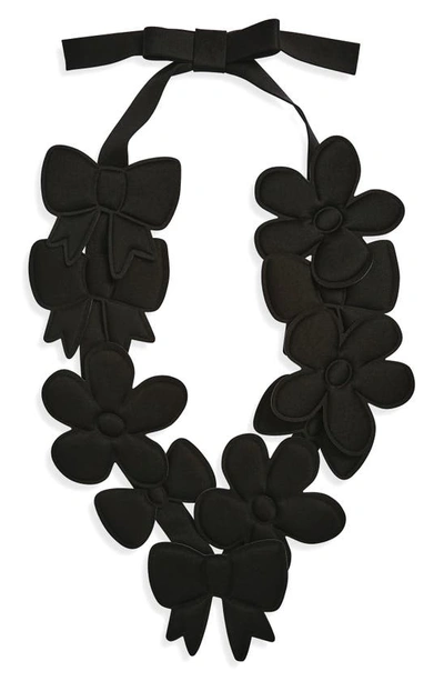 Shop Comme Des Garcons Girl Bow & Flower Appliqué Necklace In Black