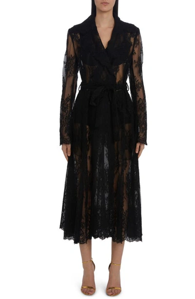 Shop Dolce & Gabbana Sheer Lace Trench Coat In Black