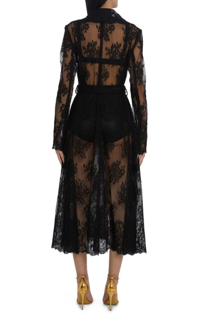 Shop Dolce & Gabbana Sheer Lace Trench Coat In Black