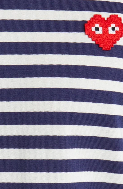 Shop Comme Des Garçons Play Pixel Play Appliqué Stripe Long Sleeve T-shirt In Navy/ White