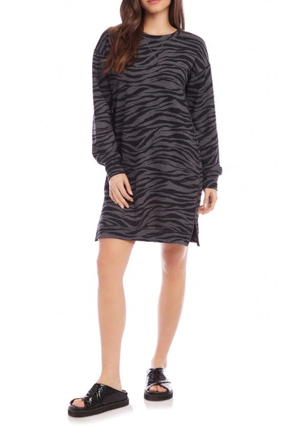 Shop Karen Kane Zebra Zip Hem Long Sleeve Sweatshirt Minidress In Grey Print