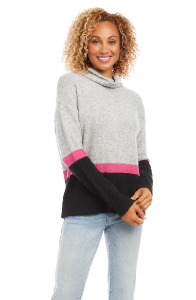 Shop Karen Kane Colorblock Turtleneck Sweater In Grey Multi Color