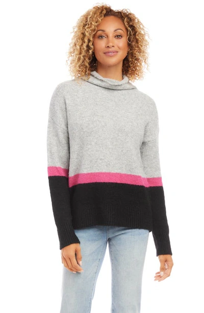 Shop Karen Kane Colorblock Turtleneck Sweater In Grey Multi Color