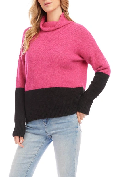 Shop Karen Kane Colorblock Turtleneck Sweater In Pink Multi Color