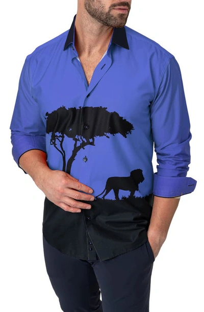 Shop Maceoo Fibonacci Cotton Button-up Shirt In Mufasa Blue