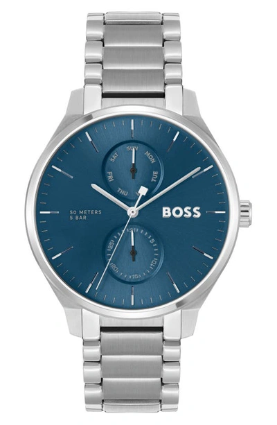 Hugo Boss Blue-dial Watch With Stainless-steel Link Bracelet Men's Watches In Blue