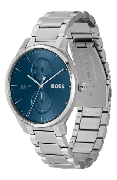 Hugo Boss Blue-dial Watch With Stainless-steel Link Bracelet Men's Watches In Blue