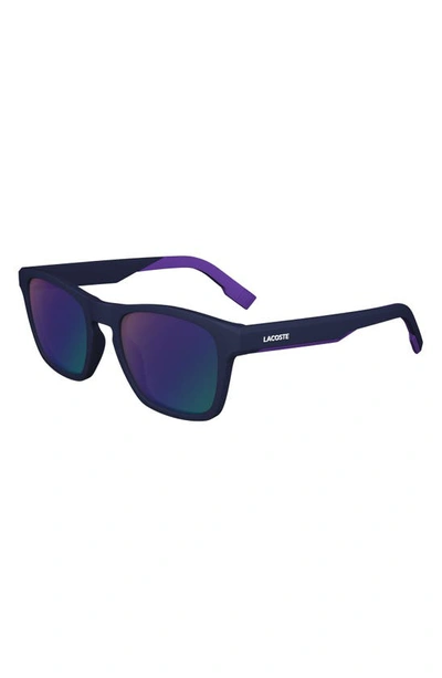 Shop Lacoste 53mm Rectangular Sunglasses In Matte Blue