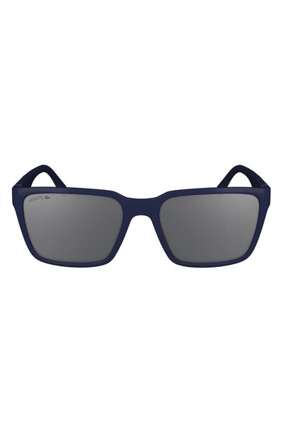 Shop Lacoste 56mm Rectangular Sunglasses In Blue