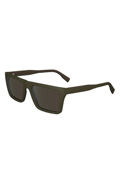Shop Lacoste Sport 56mm Rectangular Sunglasses In Matte Khaki