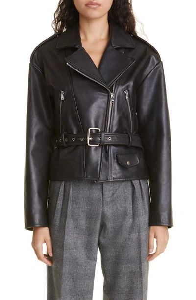 Shop Nili Lotan Aurelie Belted Leather Biker Jacket In Black