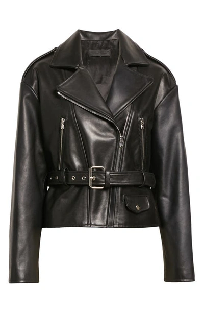 Shop Nili Lotan Aurelie Belted Leather Biker Jacket In Black