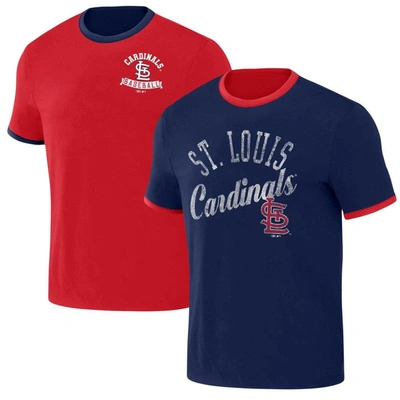 Shop Darius Rucker Collection By Fanatics Red/navy St. Louis Cardinals Two-way Ringer Reversible T-shirt