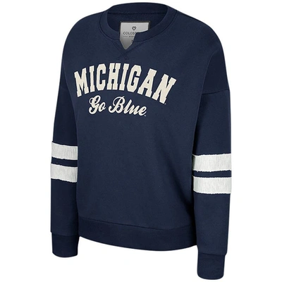 Shop Colosseum Navy Michigan Wolverines Perfect Date Notch Neck Pullover Sweatshirt