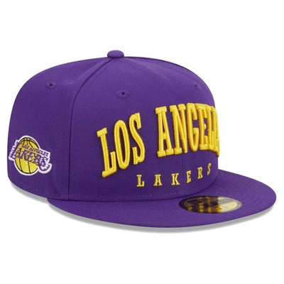 Shop New Era Purple Los Angeles Lakers Big Arch Text 59fifty Fitted Hat