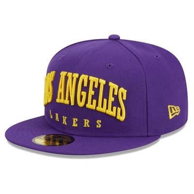 Shop New Era Purple Los Angeles Lakers Big Arch Text 59fifty Fitted Hat