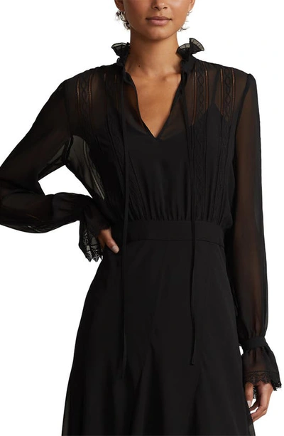 Shop Ralph Lauren Ladder Stitch Detail Long Sleeve Maxi Dress In Polo Black