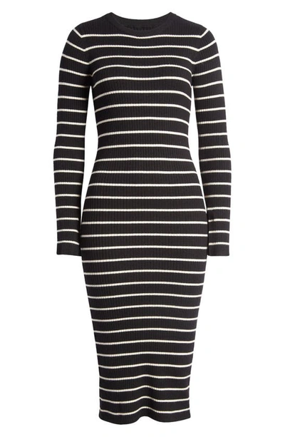 Shop Vero Moda Stripe Long Sleeve Rib Midi Sweater Dress In Black Stripes W Bir
