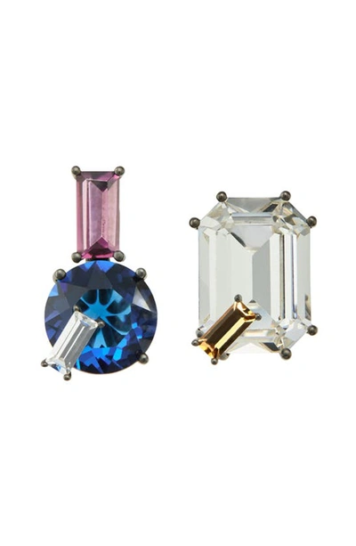 Shop Tory Burch Mismatched Crystal Stud Earrings In Crystal / Sapphire Blue