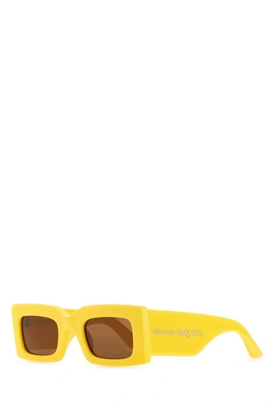 Shop Alexander Mcqueen Woman Yellow Acetate Sunglasses
