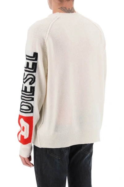 Shop Diesel Wool Sweater With Logo Men In White