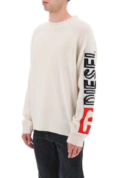 Shop Diesel Wool Sweater With Logo Men In White