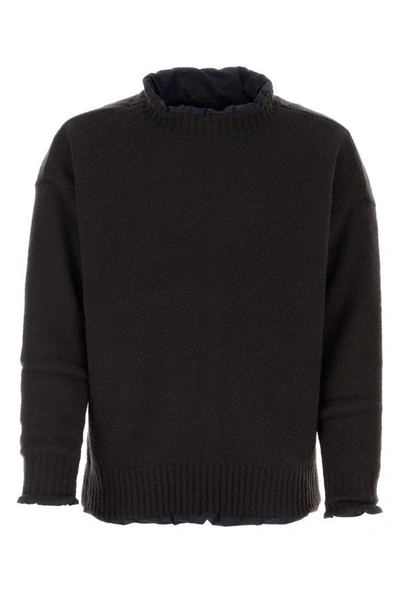 Shop Sacai Man Black Wool Blend Reversible Knit Pullover