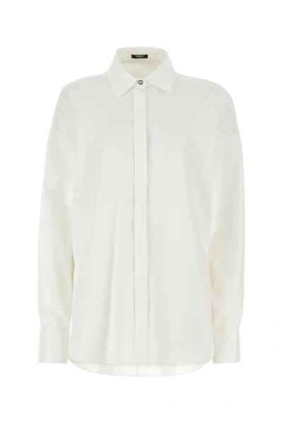 Shop Versace Woman White Poplin Oversize Shirt