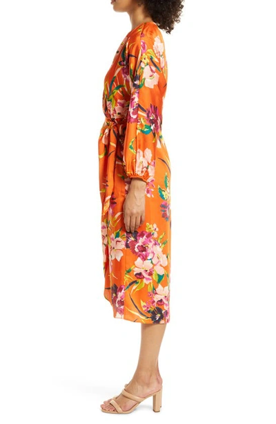Shop Julia Jordan Long Sleeve Faux Wrap Midi Dress In Orange Multi