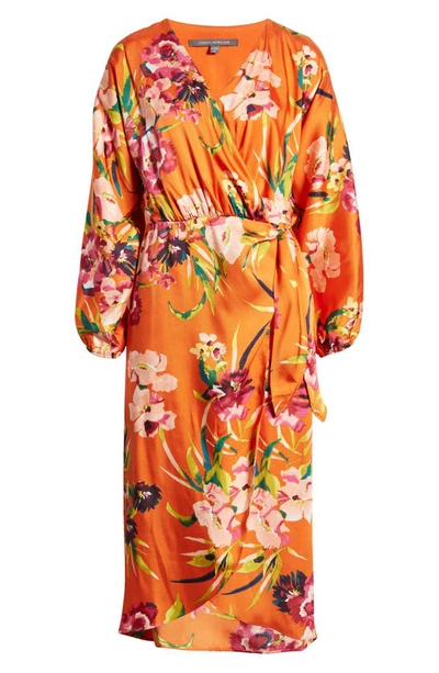Shop Julia Jordan Long Sleeve Faux Wrap Midi Dress In Orange Multi