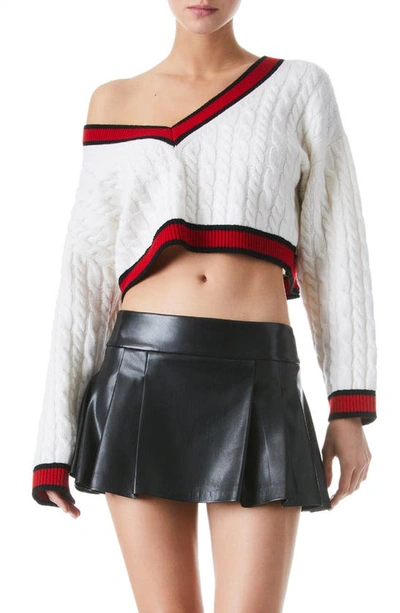 Shop Alice And Olivia Ayden V-neck Crop Sweater In Soft White/ Perfect Ruby