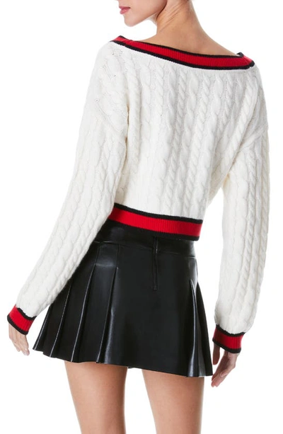 Shop Alice And Olivia Ayden V-neck Crop Sweater In Soft White/ Perfect Ruby