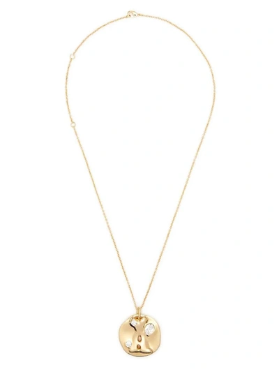 Shop Ami Alexandre Mattiussi Ami Paris Crystal-embellished Pendant Necklace In Gold