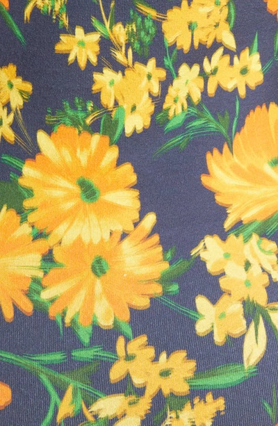 Shop Balenciaga Floral Print One-shoulder Stretch Cotton Minidress In Yellow/ Navy