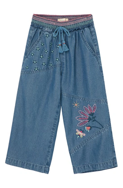 Shop Peek Aren't You Curious Kids' Wide Leg Embroidered Denim Pants In Indigo
