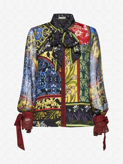 Shop Alice And Olivia Lloyd Patchwork Print Silk Blouse In After Sunset