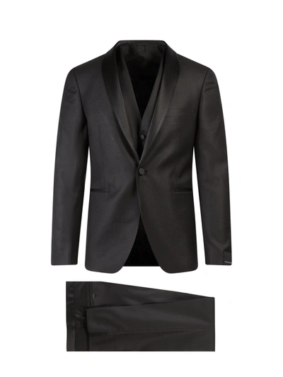 Tagliatore Virgin Wool And Silk Trouser With Vest In Nero